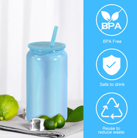 Gobelet isotherme scintillant en acier inoxydable de 16 oz, double paroi, pour sublimation, avec couvercle et paille, style bocal Mason ou canette de soda