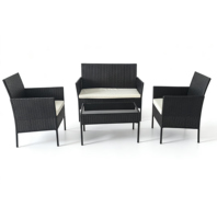 Ensemble de 4 canapés de salle à manger contemporains en rotin PE pour l'extérieur avec coussins en tissu, portables pour la terrasse et le jardin