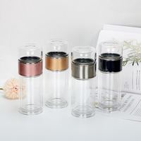 Bouteille d'eau moderne en verre borosilicate sans BPA avec logo personnalisé, double paroi, bouchon à paille et infuseur à thé – Vente en gros de vaisselle et articles de boisson