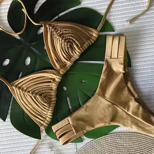 Costumi da bagno Bikini Sexy a maglia. Set Bikini brasiliano, <span class=keywords><strong>costume</strong></span> da bagno a due pezzi senza schienale da <span class=keywords><strong>donna</strong></span> per l'estate. - Product Image 3