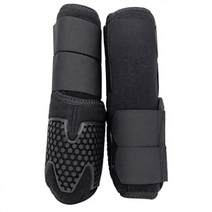 <b>Black</b> Horse Tendon <b>Boots</b> | Protective Equestrian Leg Guards with Honeycomb Shell Hook Loop Straps for <b>Riding</b> Training and Sports - Product Image 2