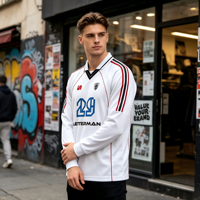 Camiseta Deportiva Transpirable con Estampado por Sublimación, Estilo Retro Americano, Manga Larga, con Logotipo Personalizado, Venta al Por Mayor para Días de Carreras