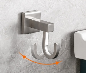 Stainless Steel Wall-Mounted Towel Hook Brushed Finish Adjustable <b>Bathroom</b> <b>Accessory</b> Minimalist Design Single Bar Fixed Holder - Product Image 1