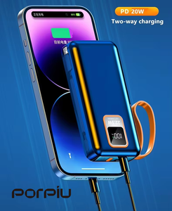 Batterie externe PORPIU avec logo personnalisé, affichage LED USB-C, charge rapide PD20W, 20000 mAh, pour iPhone <span class=keywords><strong>Samsung</strong></span>, câble de charge portable - Product Image 5