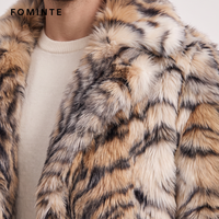 Manteau en fausse fourrure tendance pour homme, imprimé tigre, mi-long, chaud pour l'hiver, style shaggy, coupe oversize, grand col, vêtement d'extérieur de luxe audacieux