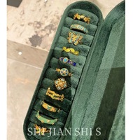 HJ144 Nouveauté Luxe Vintage, Bagues Ouvertes en Cuivre Cloisonné Chinois, Motifs Papillon et Floraux Ethniques, Empilables pour l'Index, pour Femme