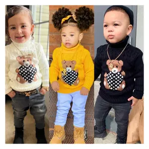 Ms-84 Children Baby Winter Clothes 1-7 Years Bear Sweater Turtleneck Autumn Winter Wholesale Knitted Sweaters for Kids Girls Boy