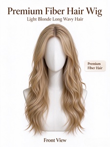 Peluca de cabello largo y ondulado de fibra rubia clara, suave y sedosa, con línea de cabello natural, para uso diario - Product Image 3