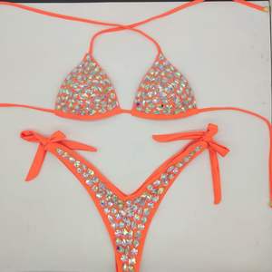 King Mcgreen Star <span class=keywords><strong>Bikini</strong></span> de lujo 2 piezas traje de baño Sexy Rhinestone sujetador Tanga conjunto Bling Stones traje Sexy mujeres Push up ropa de playa - Product Image 4