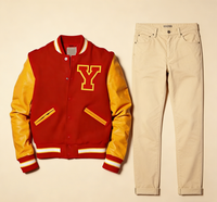 Blouson de baseball universitaire personnalisé unisexe, coupe ajustée, en laine, avec manches en cuir, style vintage, coupe-vent, respirant, écologique, col montant