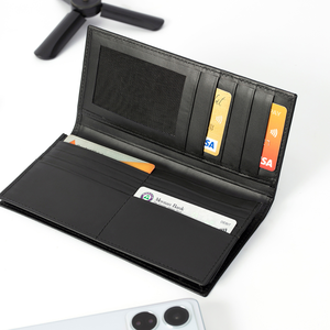Handmade <b>Long</b> <b>Wallet</b> Black Leather Multi-Card Holder Fold Closure Unisex Minimalist Design - Product Image 2