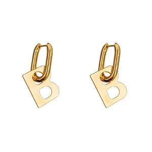 Chunky Gold Letter B Dangling Earring Titanium Steel Earrings Make a Statement with Waterproof Gold Elegance For Girls