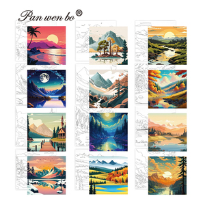 Panwenbo, 12 Uds., lienzo de paisaje predibujado para pintar para adultos, <span class=keywords><strong>lienzos</strong></span> de colores base preimpresos, Kit de SIP <span class=keywords><strong>y</strong></span> pintura para adultos <span class=keywords><strong>y</strong></span> niños - Product Image 1