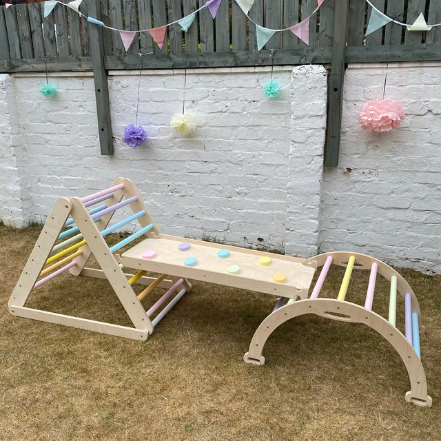 Складная треугольная лестница Монтессори, Пастельная Радужная лестница для скалолазания, треугольная, для детей ясельного возраста