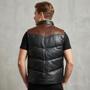 Gilets en cuir personnalisés pour l'hiver 2025 | Gilet en cuir <span class=keywords><strong>de</strong></span> vache avec rembourrage en duvet <span class=keywords><strong>de</strong></span> <span class=keywords><strong>canard</strong></span> | Gilet en cuir - Product Image 2