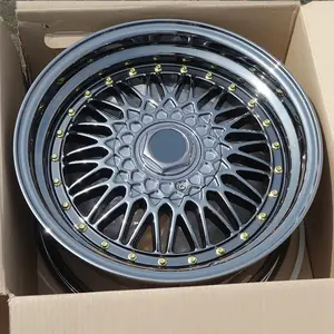 Pelek roda mobil 15 inci 4x100 4x114.3 5x100 5x114.3 Aluminium siap dikirim untuk mesin hitam MB logam campuran hitam