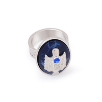 Bague Cocktail Unisexe en Alliage Style Journal de Vampire Gothique avec Sertissage Clos et Émail Bleu Motif Sculpté – Bijou Tendance, Idée Cadeau