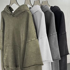 Colección Otoño Invierno 2026, Suéter con Capucha 100% Algodón, Estilo Casual de Dos Piezas Falsas, Lavado al Viento, Estilo Vintage, Manga con Borde Deshilachado - Product Image 2