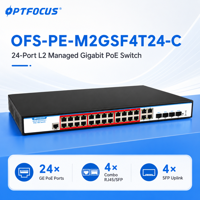 24 Port Gigabit PoE Switch 4 Combo L2 Managed Network Switch with VLAN QoS SNMP