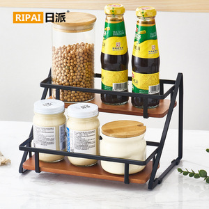 Ripai <b>Kitchen</b> Storage <b>Rack</b> Spice Organizer Wooden Tray Multi Function Desktop Shelf For Condiments And Spices - Product Image 2