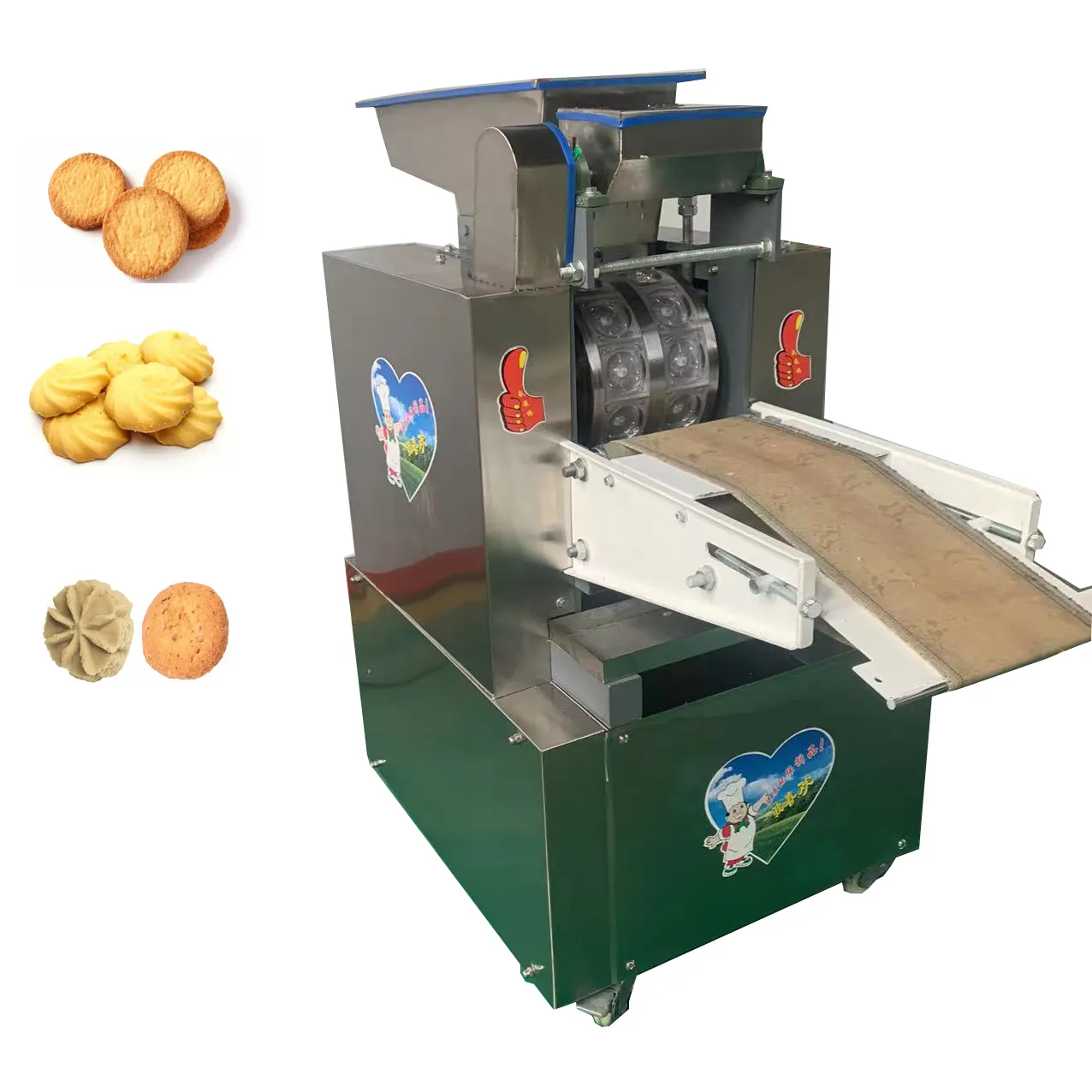 Ticari otomatik servet bisküvi çıtır kurabiye yapımı makinesi Mini bisküvi çerez Depositor makinesi