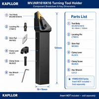 Porte-outil cylindrique extérieur carré CNC 93 degrés MVJNR1616K16 non revêtu OEM pour tour KAPLLOR 62-68 HRC
