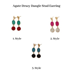 Pendientes colgantes de piedras preciosas Druzy de ágata roja verde hechos a mano con estilo Nueva colección joyería con juego de pinzas chapadas en oro joyería de moda - Product Image 2
