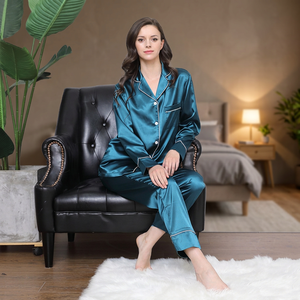 Pijamas Europeos 2021 para Mujer, Ropa de Dormir de Verano, Cuello en V, Largo Completo, Transpirable, de Secado Rápido, Poliéster Personalizable de Alta Calidad - Product Image 3