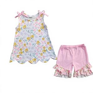 Usine de vêtements pour enfants OEM, vêtements pour bébés filles sur mesure, prix bas, haute qualité, shorts bermuda pour filles, ensemble deux pièces - Product Image 1