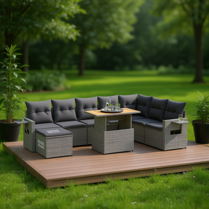 Ensemble de canapés de jardin gris 6 places en rotin, mobilier d'extérieur avec rangement, design contemporain - Product Image 2