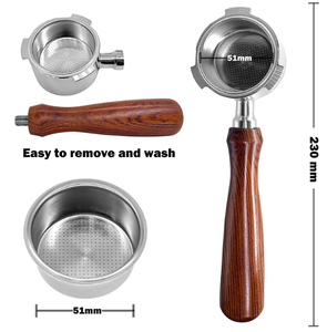 Accessoires pour <span class=keywords><strong>machine</strong></span> à expresso 51mm 54mm 58mm Porte-filtre à café sans fond avec manche en bois Outil Barista Porte-filtre sans fond - Product Image 4
