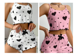 Conjunto de pijama de pantalones cortos con estampado de corazón para mujer - Product Image 6