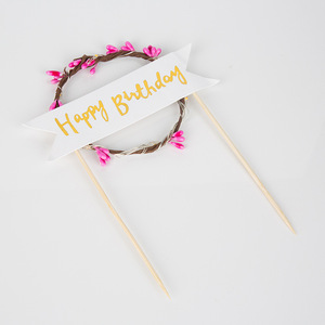 Cake Decor Vine Wreath Light Plug Romantic Forest Style Sweet Table Insert Birthday Happy Wreath Flag Plastic Handmade - Product Image 4