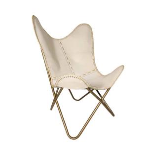 Fauteuil papillon en cuir véritable avec structure métallique robuste et confort ergonomique pour salon, salle de séjour et décoration intérieure moderne - Product Image 1