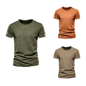 เสื้อยืดผู้ชายบางลำลองขนาดใหญ่สีทึบแขนสั้นผ้าฝ้ายแท้คอกลมสำหรับผู้ชาย - Product Image 3