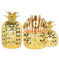 Ensemble de 24 couverts de luxe en acier inoxydable poli miroir avec support ananas en ABS pour cadeau de mariage et repas