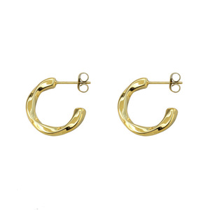 Curved Gold Hoop <b>Earrings</b> Geometric Design Everyday Wear Stainless Steel <b>Posts</b> - Product Image 5