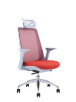 Chaise de bureau exécutive au design moderne personnalisé, ergonomique, pivotante, avec dossier en maille, appui-tête et accoudoirs fixes, et dossier à lattes inclinable pour bureau à domicile