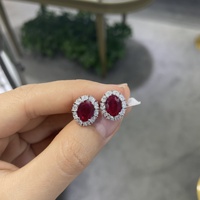Ensemble de bijoux haut de gamme pour femmes HUIYUE en argent 925 avec pendentif rubis cultivé en laboratoire, collier serti de diamants, boucles d'oreilles et bagues