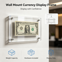Cadre flottant en acrylique transparent pour billet de banque, fixation murale aimantée puissante, vitrine pour billets de collection avec support pour décoration