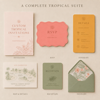 Tarjetas de Invitación para Boda Tropical, Diseño Botánico Personalizado con Hibisco, Artículos de Papel para Boda con Tarjetas RSVP de Forma Única
