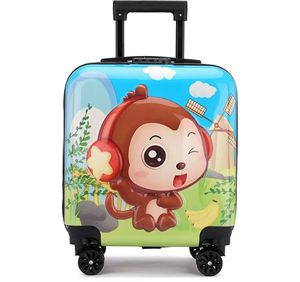 Maleta Infantil con Ruedas Universales de <span class=keywords><strong>18</strong></span> Pulgadas, Candado con Contraseña, Diseño de Dibujos Animados, Material ABS y PC, Regalo para Niños, Mono Azul y Rosa - Product Image 1