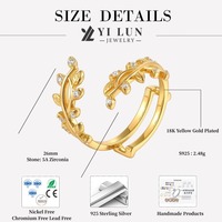 Bague Trèfle à Quatre Feuilles en Argent Sterling 925 Plaqué Or 18K, Design Vigne Ajustable avec Zircon Scintillant, Inspiration Naturelle, Vente en Gros