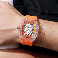Nuevo Reloj de Cuarzo para Hombre con Correa de Silicona de Seis Colores Diferentes, Diseño Transparente en Forma de Barril de Vino, Venta al Por Mayor