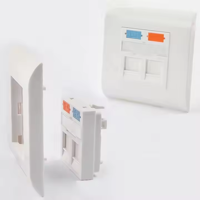 Double Port Shuttered French Faceplate RJ45 Wall Plate Computer Spares Telephone Socket ABS White 80X80mm