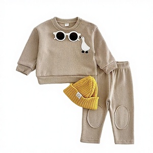 Conjunto de 2 Piezas de Ropa Deportiva para Bebés, Primavera-Otoño, Unisex, con Bordado de Oso y Ganso de Dibujos Animados, Suéter y Pantalones de Algodón - Product Image 4