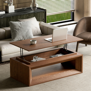 Modern Durable <b>Walnut</b> Lift-Top Coffee <b>Table</b> Solid Wood Veneer MDF Adjustable Height Storage Living Room Furniture - Product Image 6