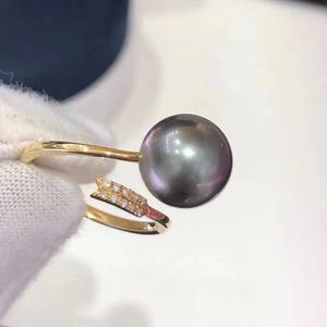 Bague en argent 925 avec perle noire vert paon naturelle, polyvalente, ronde 9-10 mm avec micro défauts, incrustation exquise, édition simple et tendance - Product Image 2