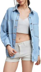 Chaqueta Vaquera Informal para Mujer, Estilo Boyfriend, con Botones, Talla Grande XL, Mangas Largas, Tela Lavada - Product Image 2