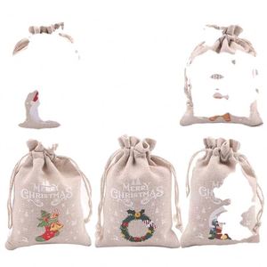 Sacs cadeaux de Noël vierges en toile de coton avec cordon de serrage, petits sacs à cordon avec logo - Product Image 1
